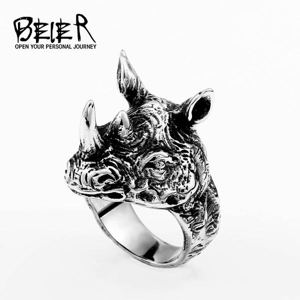 

cluster rings beier stainless steel rhinoceros man punk personality ring gothic unique fashion arrival animal jewelry party gift br8-612, Golden;silver
