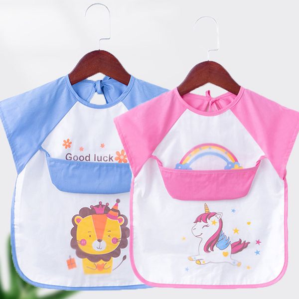 

lovely baby bibs cartoon animals baby boy girl bib waterproof eva infant toddler short sleeve apron feeding burp cloth, Slivery;white