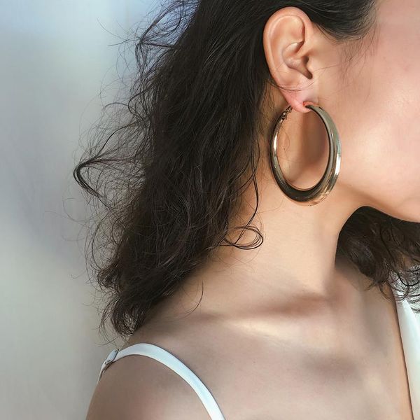 

hoop & huggie exaggerated personality ring business earrings simple geometric mirror metal women, Golden;silver