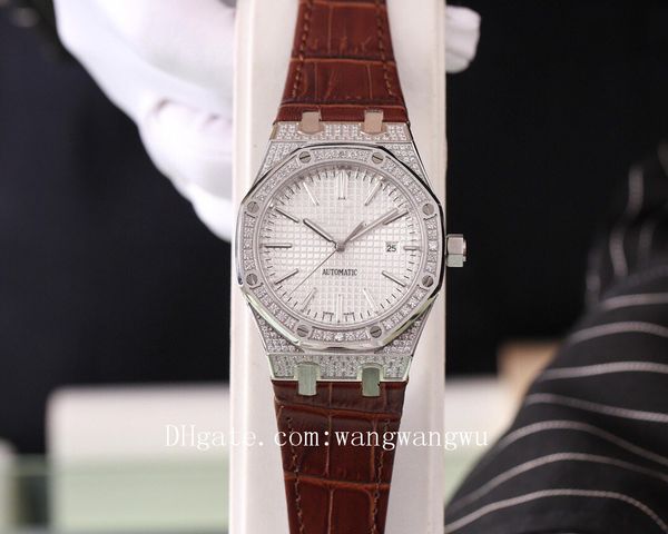 

2020 royal oak offshore men full diamond watches ap leather wristwatches rubber strap rubber mens watch d1101, Silver