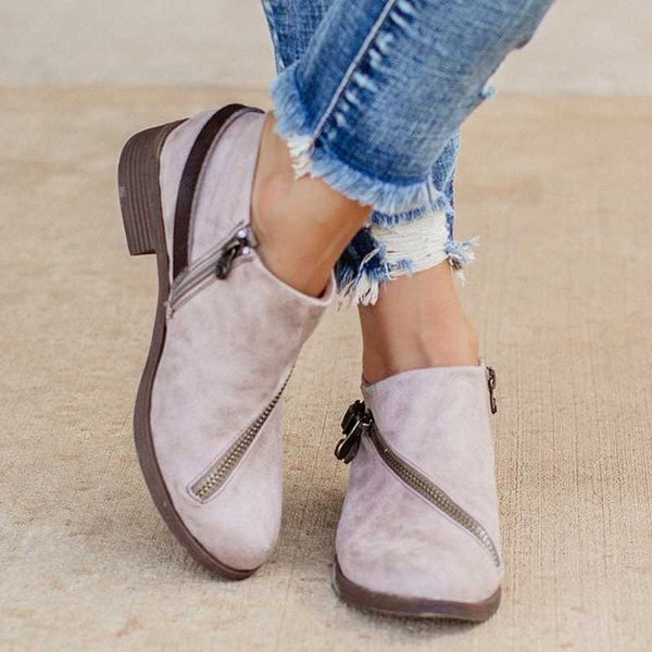 

autumn boots zippers patchwork sewing solid color low heel casual ankle boots pu leather female shoes, Black