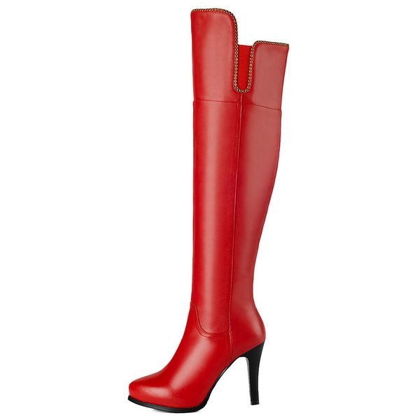 

genuine leather boots women knee high boots high heel ladies fashion long zipper shoes woman black red winter