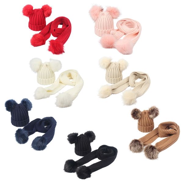 

hats, scarves & gloves sets toddler kids winter warm ribbed knit beanie hat with long scarf set solid color cute double pom ear cuffed skull, Blue;gray