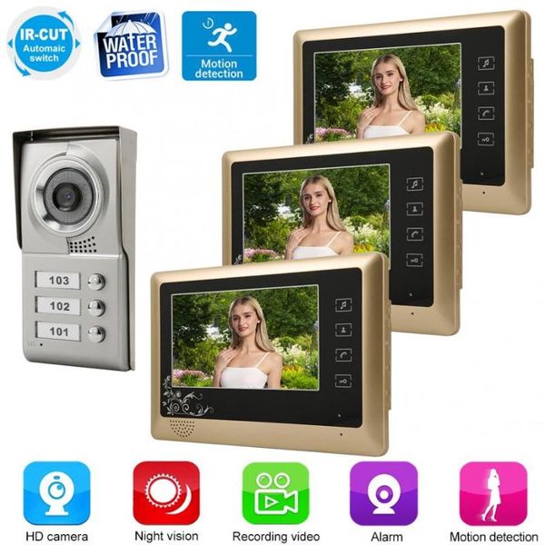 

doorbells 7inch apartment 3 units wired video door phone audio visual doorbell intercom entry system