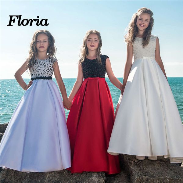 

girl's dresses pearls flower girl 2021 for wedding vestidos daminha a line kids evening pageant gowns beads first communion, Red;yellow