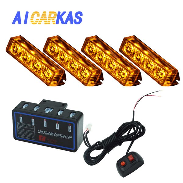 

aicarkas 4x4 car led amber red blue emergency warning strobe flashing light bar vehicle strobe light kit grill lights