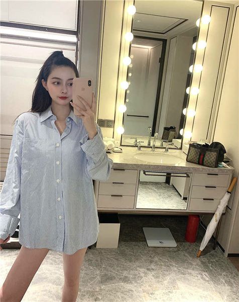 

2020 spring and autumn women's shirt european and american style re-engraved striped letter printing urban men's and women's, White
