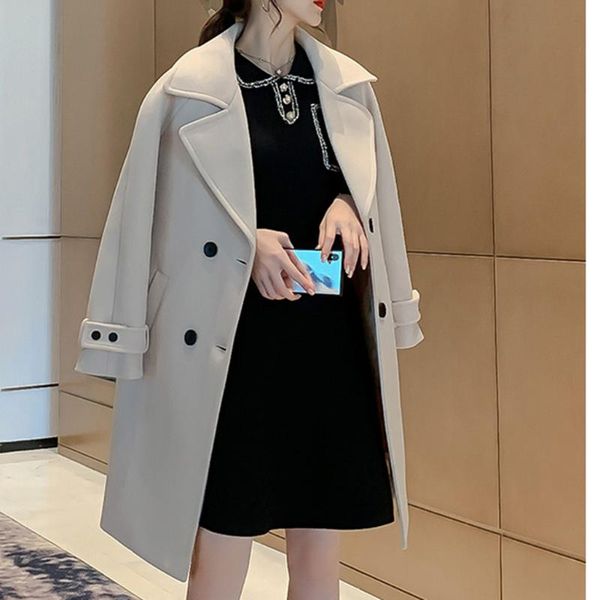 

womens winter lapel wool coat trench jacket long overcoat outwear new office temperament women's popular woolen coat 10.21, Black
