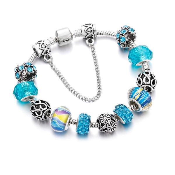 

heart-shaped starfish key elephant pendant bracelet charm women original crystal beads blue ocean bracelets&bangles girl jewelry, Golden;silver