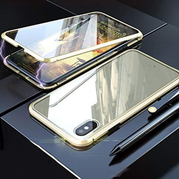 

360 double-sided tempered glass case for iphone xr magnetic absorption metal shell glass cover with built-in screen protector