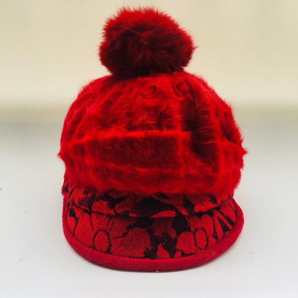 

2020 new fashion women winter hat sets floral skullies wool mixed fur warm outdoor knitted beanies baggy headwear cap, Blue;gray