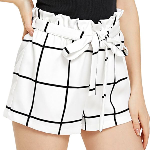 

shorts womens plaid mid loose waist shorts trousers jersey walking shorts feminino spodenki damskie, White;black
