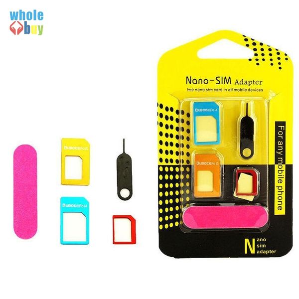 

sim card 5 in 1 metal nano sim card micro card standard sim converter adapter adaptor for iphone 4 all cellpone with eject pin