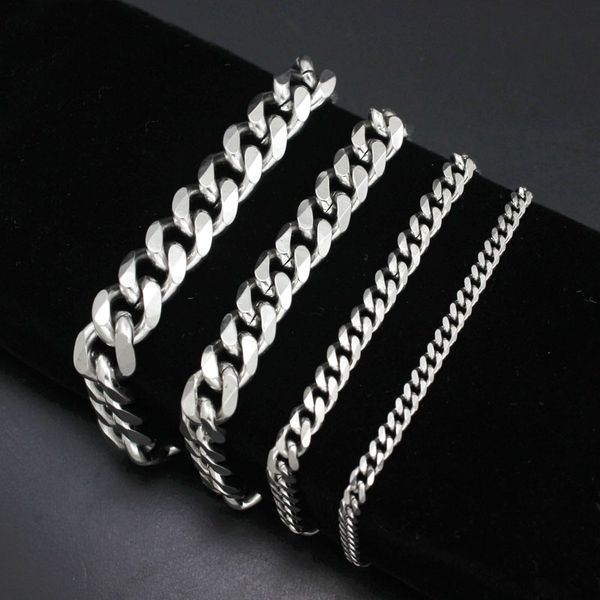 

diylocket men bracelet 4/5/9/10.5mm stainless steel bracelets for men stainless steel polished heavy chain accessories, Black