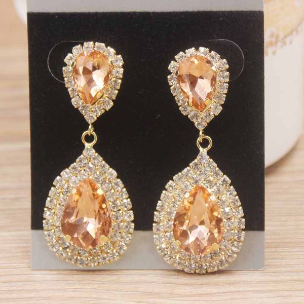 

shiny champagne color rhinestone dangle earrings for lady multi color new arrival crystal jewelry earrings gold drop, Silver
