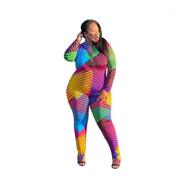

size split zipper one pieces rompers women long sleeve oversize trousers womens colorful striped geometric jumpsuits plus, Black;white