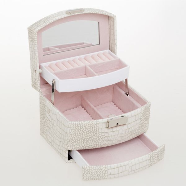 

2020 high-quality selling european large capacity three layers jewelry box/ leather box with lock and mirror/ wedding gift t200917, Black;white