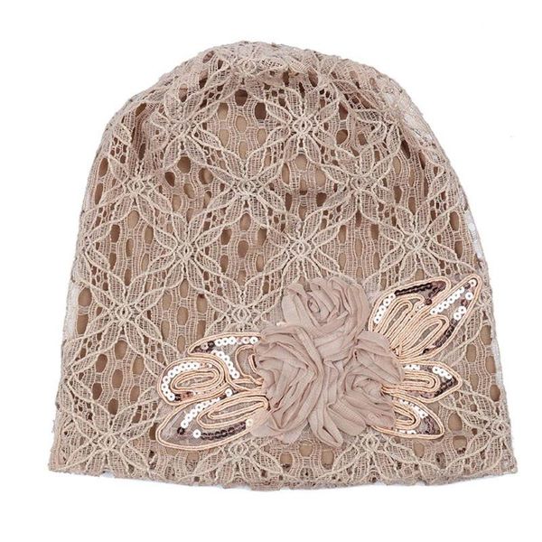 

new fashion women head cap ladies lace flower slouchy baggy head cap chemo beanie cancer hat female elegant turban hats #lr1, Blue;gray