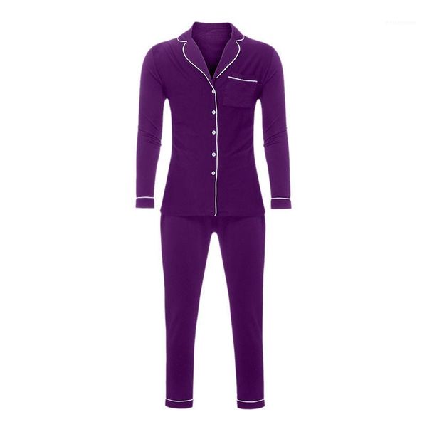 

two pieces nightgown solid color females casual pyjamas autumn winter womens sleepwear long sleeve turn-down collar ladies, Black;red