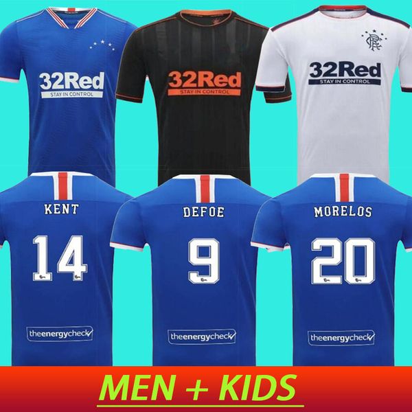 

men+ kids 2020 2021 rangers blanc match accueil bleu noir invité football maillots 20-21 shirt glasgow loin chemise bleue de football, Black;yellow