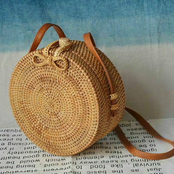 

fashion summer rattan woven bag beach cross body shoulder bag circle bohemia style women handbags messenger