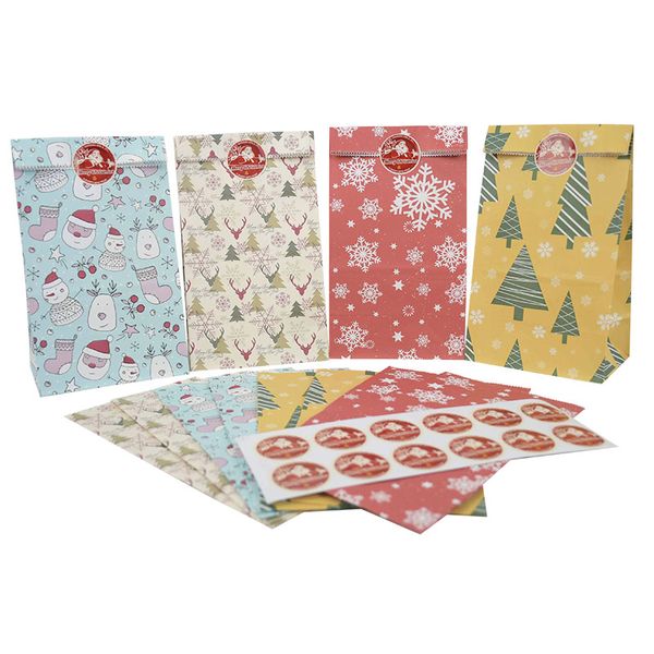 

christmas decorations 12pcs/lot snowflake xmas tree candy packing bag with sealing sticker party gift decoration supplies