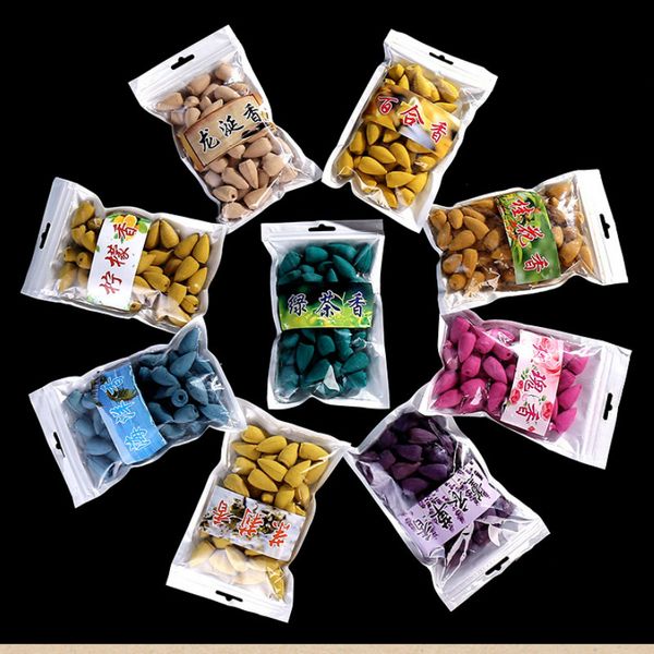 

f 45pcs/bag cones incense for backflow burner accessories natural sandalwood rose lavender flower colorful shape incense