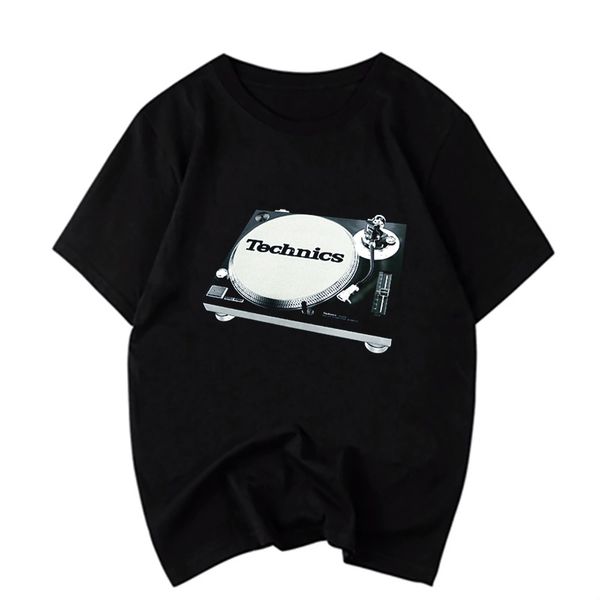 

vintage men's black t shirt technics 1200 gold turntable cotton cartoon t shirt men new fashion tshirt