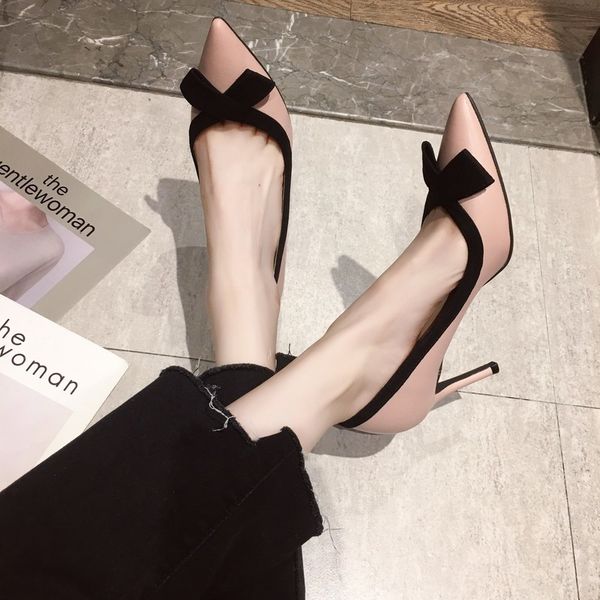 

and autumn 2020 new versatile net red french girl little fresh high heels slim heel pointed black single shoes