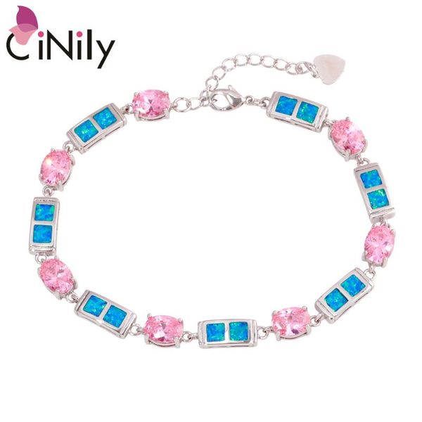 

cinily blue fire opal pink silver plated charm bracelet fashion for womens jewelry chain bracelet os674, Black