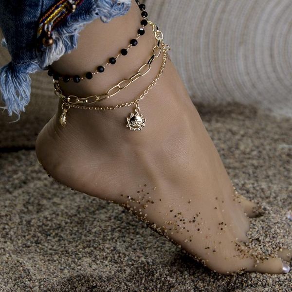 

europe and america cross border new style sun moon and star pendant anklet creative retro simple anklets suit 3 pieces, Red;blue