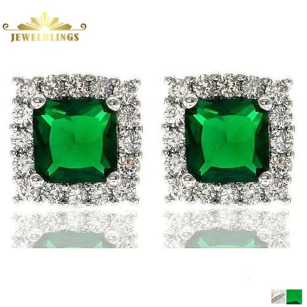 

gorgeous micro pave clear cz 4 prong set princess cut green square stud earrings for women prom evening party outdoor jewelry, Golden;silver