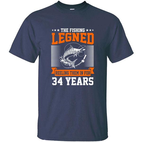 

отпечатано в рыболовном легенда наматывая их в течение 34 лет t-shirt man 100% хлопок letters круглый воротник взрослых мужчин футболка