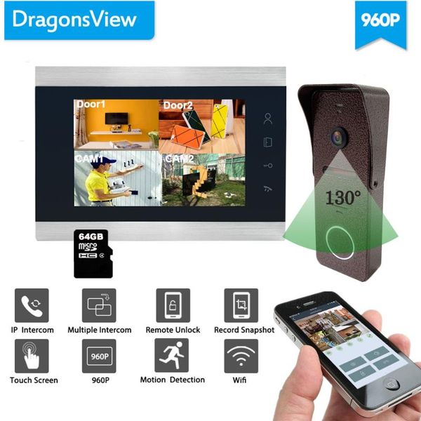 

video door phones dragonsview 7 inch ahd wifi intercom wireless doorbell camera phone system 960p hd record sd card motion