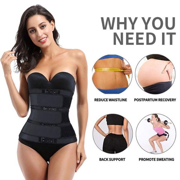 

black shapewear women thermo sweat belt waist trainer corset control slimming shaper sport body modeling strap, Black;gray