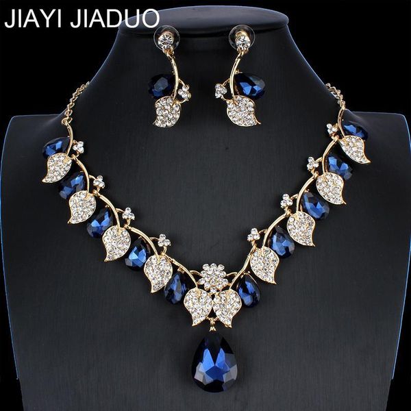 

earrings for / necklace classic jewelry jiayijiaduo leaf set ne+ea type set jewelry women crystal wedding y200602 wedding bridal bbytk, Slivery;crystal