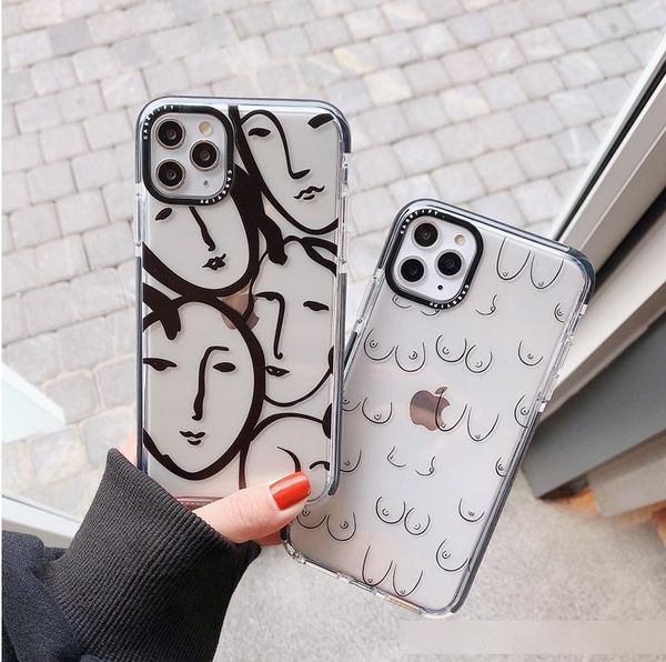 

ins funny art sketch protection transparent clear silicon phone case for iphone 11 pro max x xs xr 7 8 6s plus simple soft cover