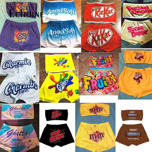 

echoine women 2 two piece set printed tube crop biker shorts suit bodycon suits tracksuit set fitness clothing outfits, Gray