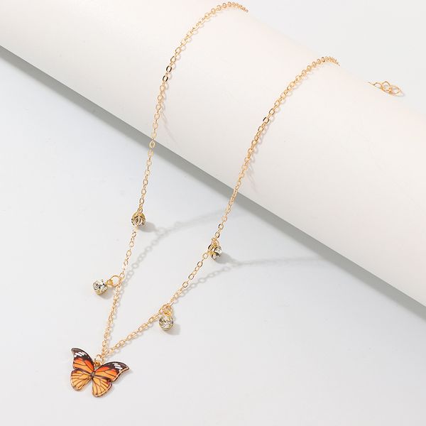 

luxury european women butterfly pendant necklaces female colorful rhinestone gold chain simple choker necklace jewelry for girls, Silver