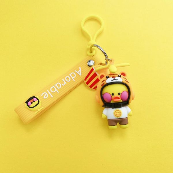 

cartoon key chain key ring gift creative birthday gifts helmet bamboo dragonfly yellow duck backpack pendant ring, Silver
