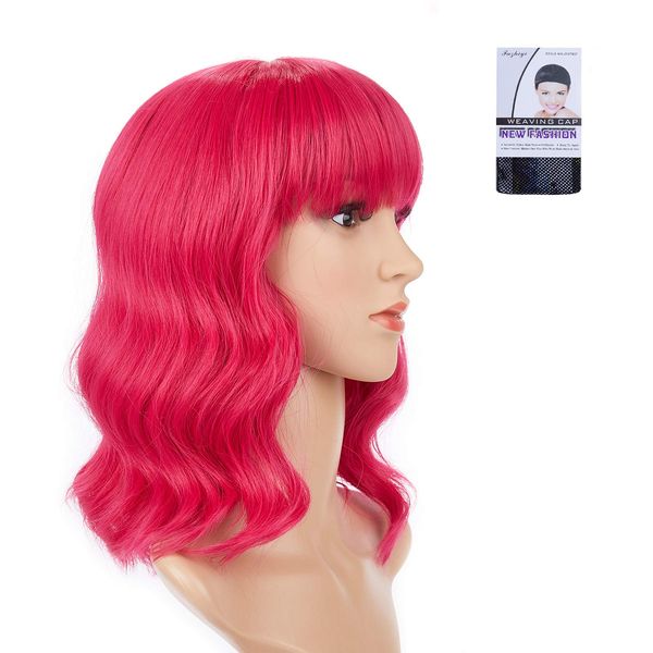 

short straight bob wigs with bangs for women girls synthetic costume hair wig for cosplay party+wig cap, Black