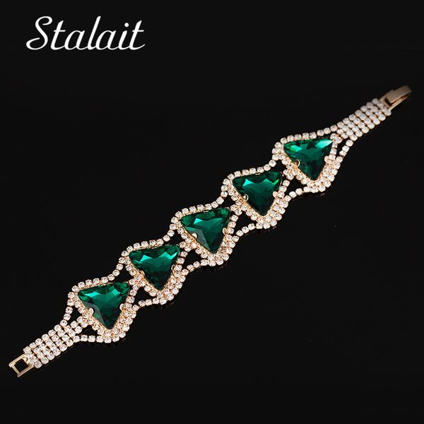 

luxury triangle blue crystal bracelets chic gold color bracelet&bangle for female engagement gift bohemian jewelry, Black