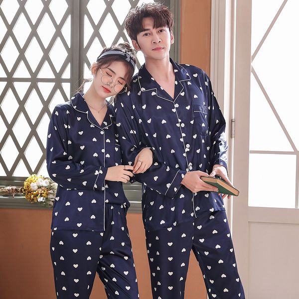 

men's sleepwear fzslcyiyi lovers pajamas couples silk soft pyjama sets nightgown pajama long sleeve men lounge pijamas, Black;brown
