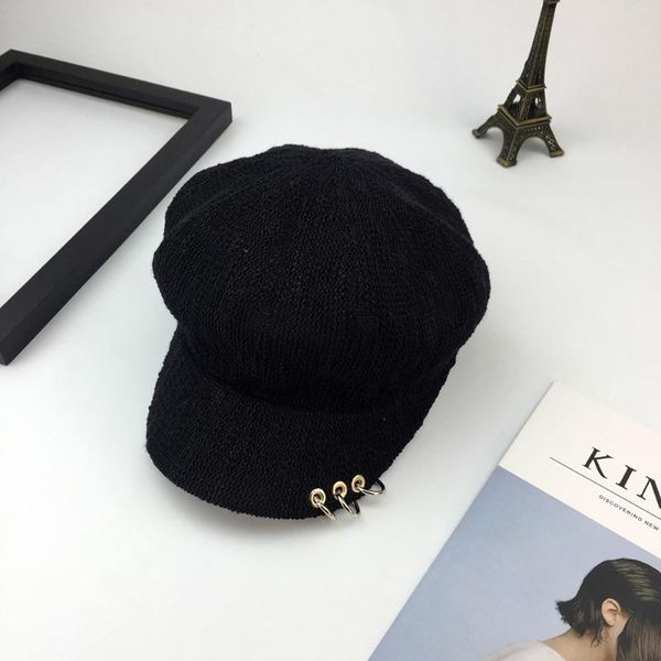 

ladies beret spring and summer breathable sunscreen sun hat hoop octagonal hat, Blue;gray