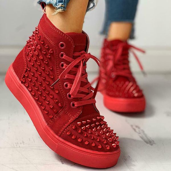 

женская обувь сапоги твердого шипованного ушко sneaker шнуровка крест strappy повседневного hip hop punk flat boots осень женщина j55, Black