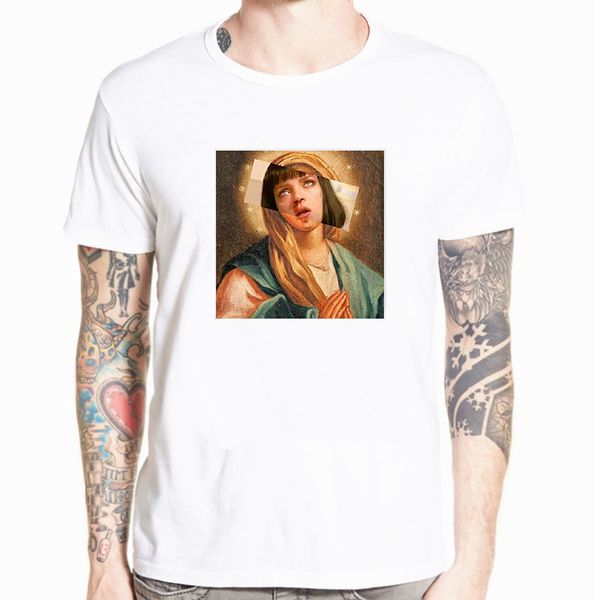 

quentin tarantino hip hop t shirt movie pulp fiction virgin mary t shirt men women shirt black green streetwear funny t shirts