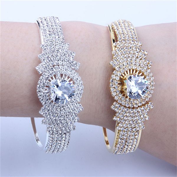 

gold color big bangles full crystal stainless steel floral bracelet women femme female wedding accessories african jewelry, Black