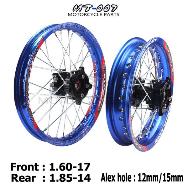 

12mm/15mm front 1.60-17" rear 1.85-14" alloy wheel rim with cnc hub for kayo hr-160 ty150cc dirt bike pit bike 14/17 inch wheel