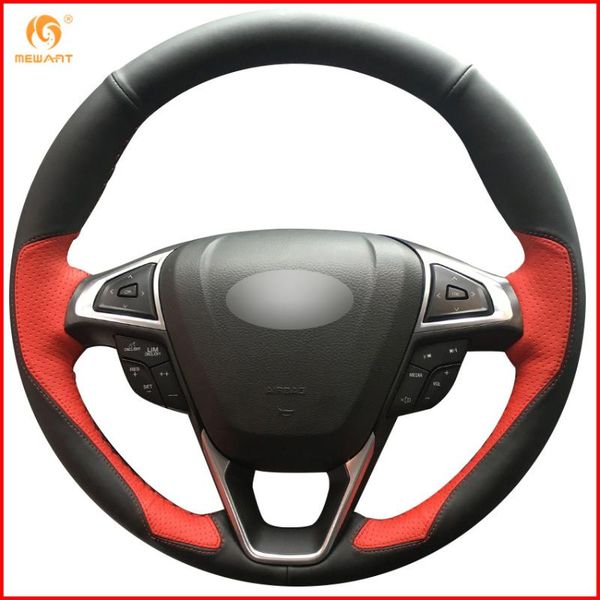 

mewant черная кожа красный рулевая кожа автомобилей обложка колесо для mondeo fusion 2013-2020 edge 2020-2020 аксессуары для интерьера