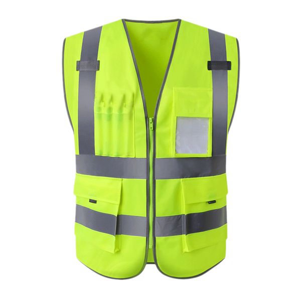 

high visibility reflective safety vest waistcoat with multi-pockets silk sn printing traffic green road traffic fluorescent, Gray;blue